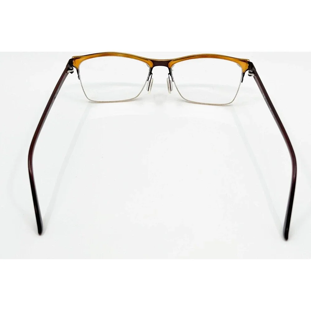 Leon Max Eyeglasses Frames Womens Brown Amber Half Rim Cat Eye 033 135 54mm